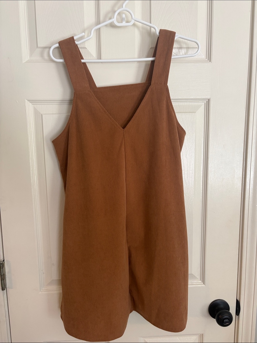 Women's Brown V-Neck Corduroy Dress